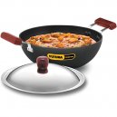 Futura Nonstick Deep Kadhai Pan With Stainless Steel Lid 3.5L | Works on Induction + Gas | Deep-Fry|INK35S