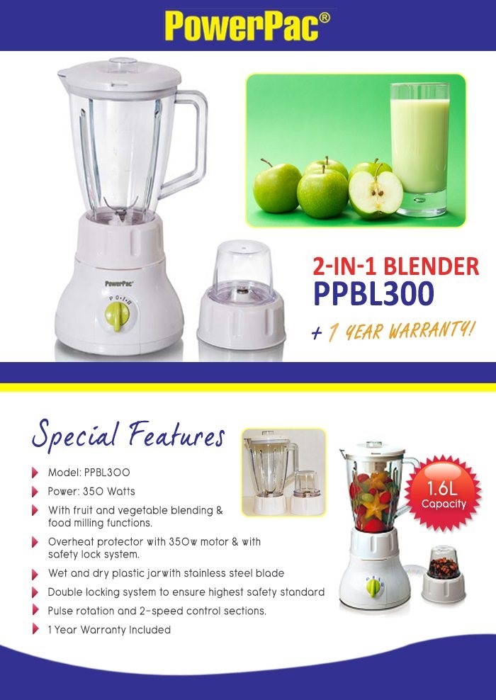 Powerpac 2 In 1 Blender 1600ml (Ppbl300)