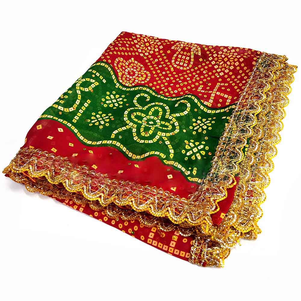 Bandhani Print Pooja Assan Chunari | Devi MATA Ki Chunari | Pooja Chunari | Navratri Festival Puja  (40 x 40 Inch)