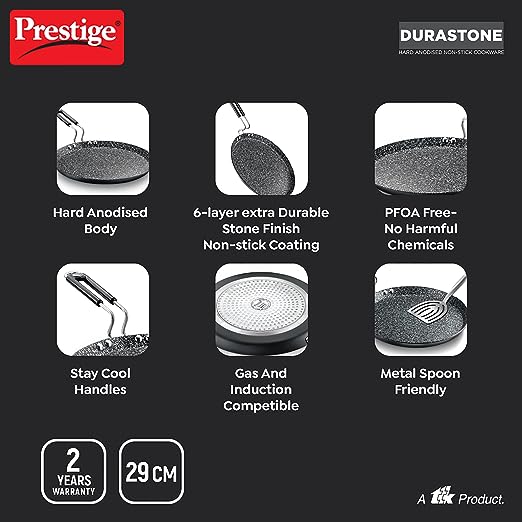 Prestige Durastone Hard Anodised 6 Layer Non-Stick Omni Tawa, 29 cm (Black)