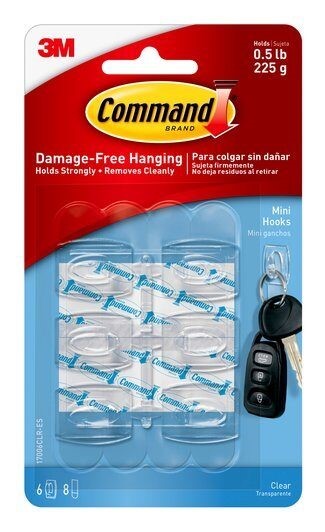 3M Command Mini Clear Hooks 8 Strips