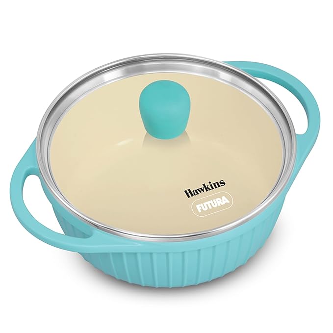 Hawkins Aqua Cook n Serve Baby Casserole with Glass Lid 1.25L | Induction Compatible |  UBC125
