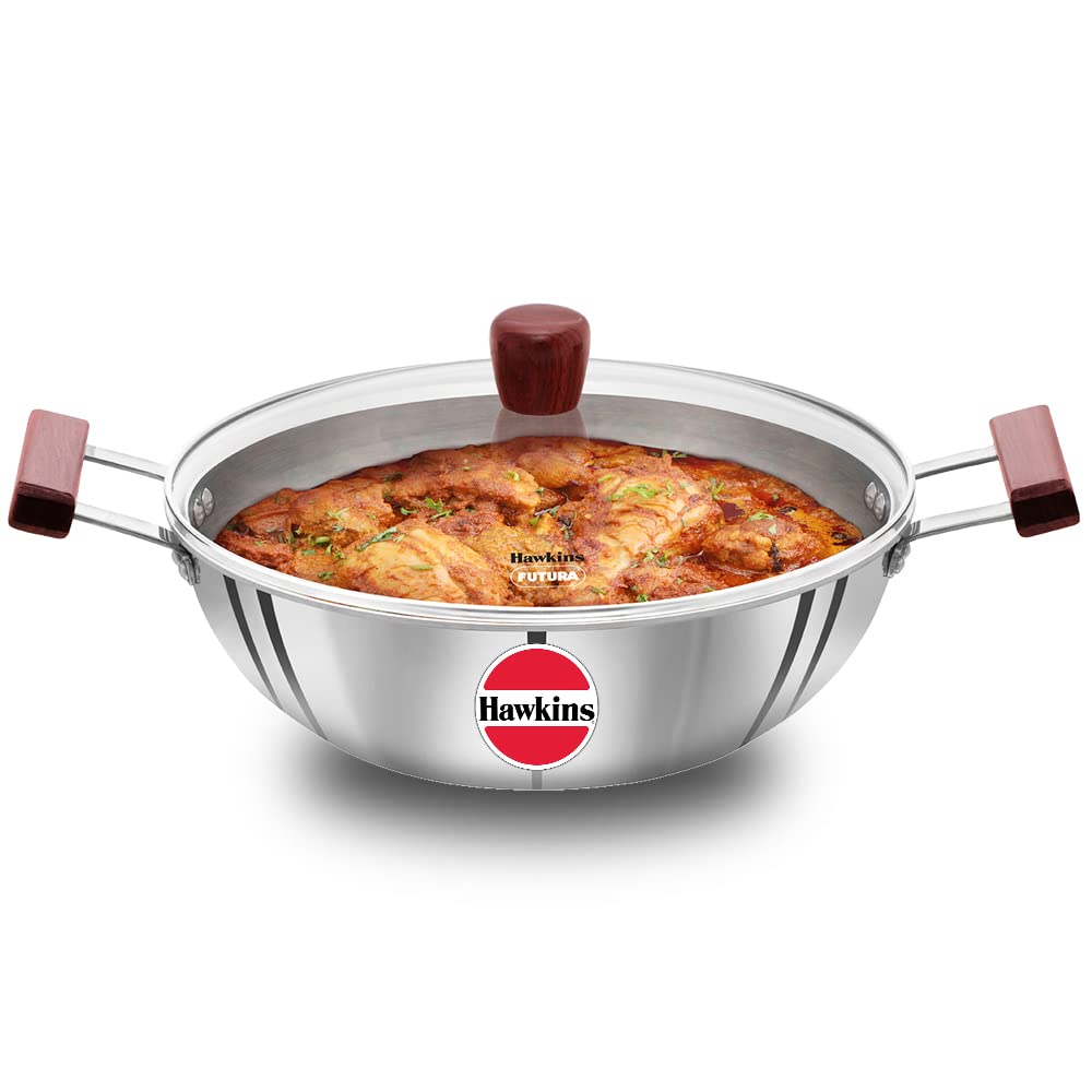 Hawkins Tri-Ply Stainless Steel Deep Kadhai with Glass Lid 5Ltr (SSK50G)