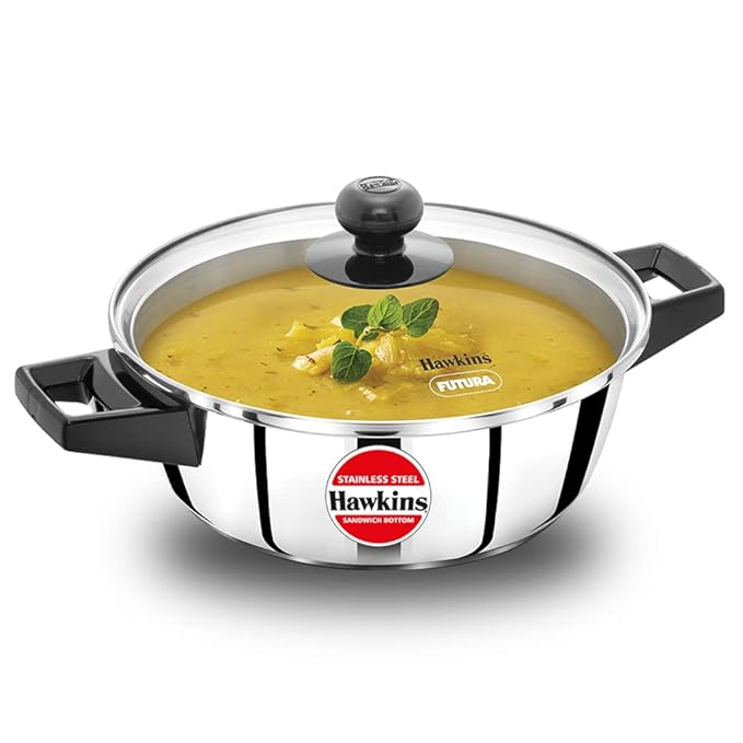 Hawkins Stainless Steel Cook n Serve Casserole with Glass Lid 2L (SSCB20G)