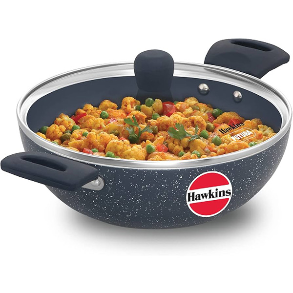 Hawkins Ceramic Nonstick Deep Kadhai  with Glass Lid 2.5L | Induction Compatible | ICK25G