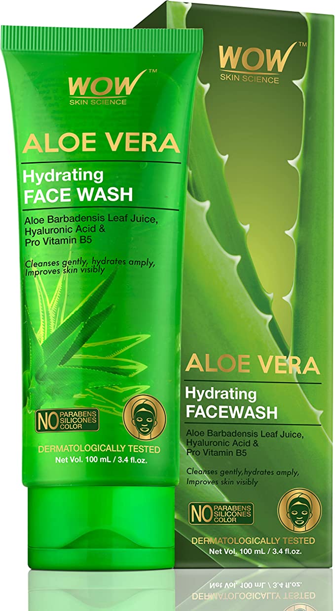 WOW Skin Science Aloe Vera With Hyaluronic Acid and Pro Vitamin B5 Hydrating Gentle Face Wash - 100 ml