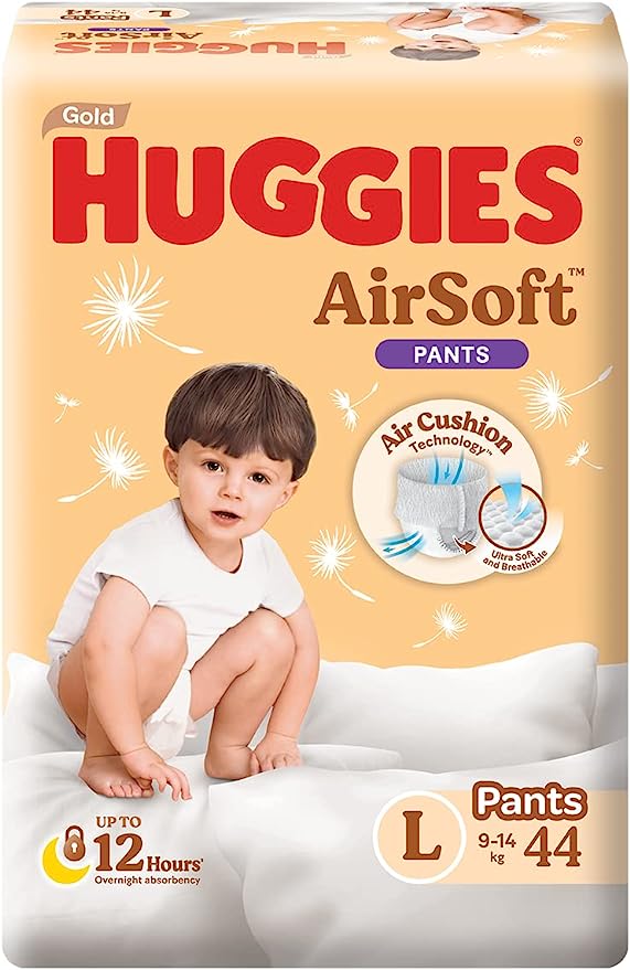 Huggies Air Soft Pants Diaper 44 Pants  (Size L & 9-14kg )